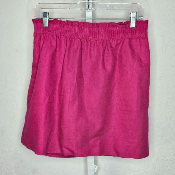 J. Crew Pink Linen Blend Elastic Waist A-Line Skirt Summer Casual Size 8 - Picture 1 of 6